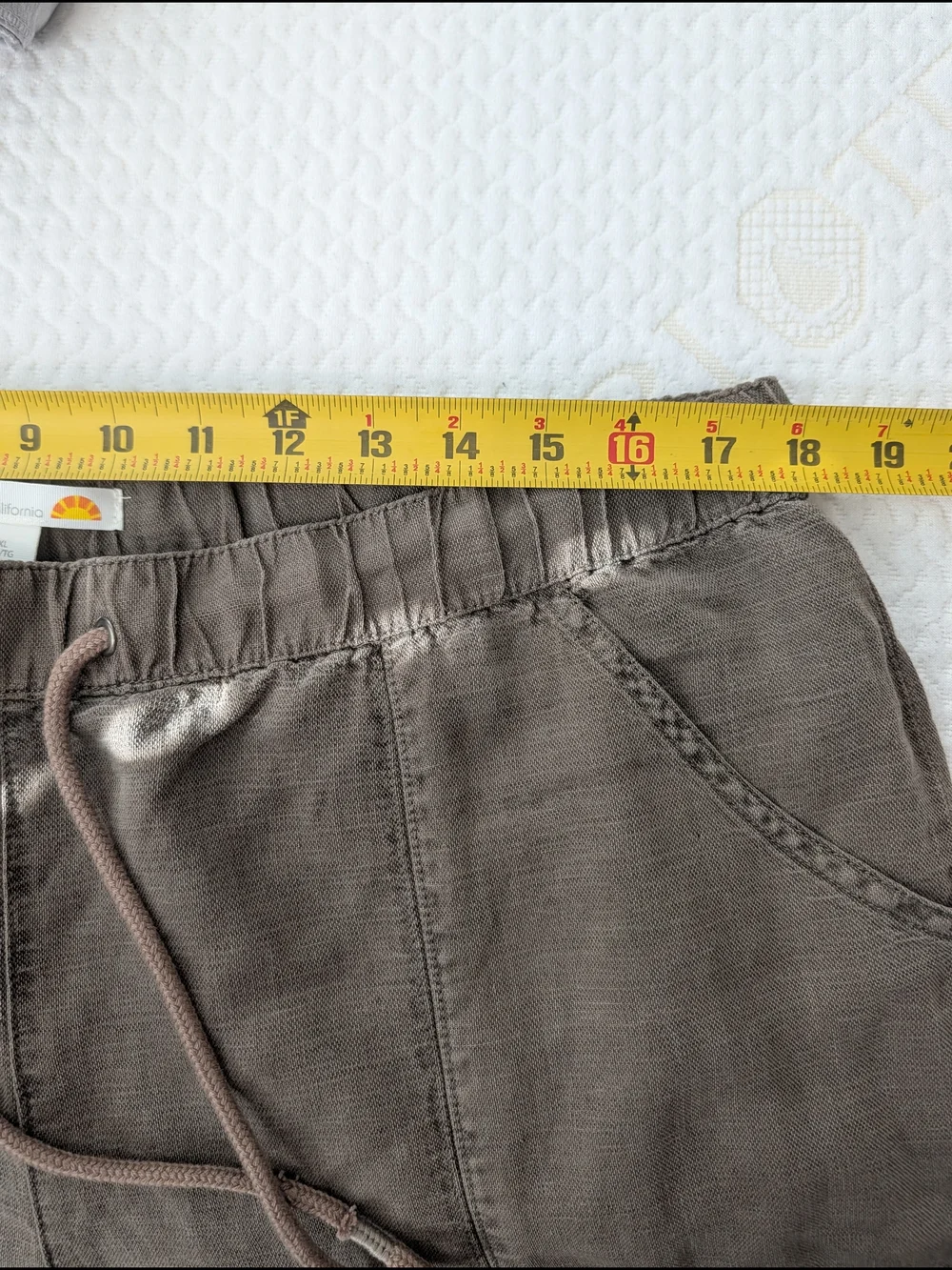 C&C California Linen Pants Draw String Elastic Waist Size XL Green Khaki Beach - Picture 7 of 8